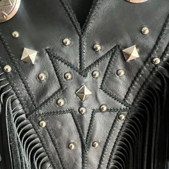 VTG Xperiance Womens Western Shirt Leather Fringe Conchos Studded Sleeve Sz L - Picture 5 of 13